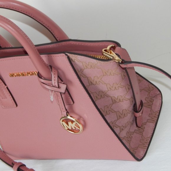 NWT $558 Michael Kors Avril Leather Small TZ MK Logo Rose Satchel Crossbody Bag - Picture 6 of 12